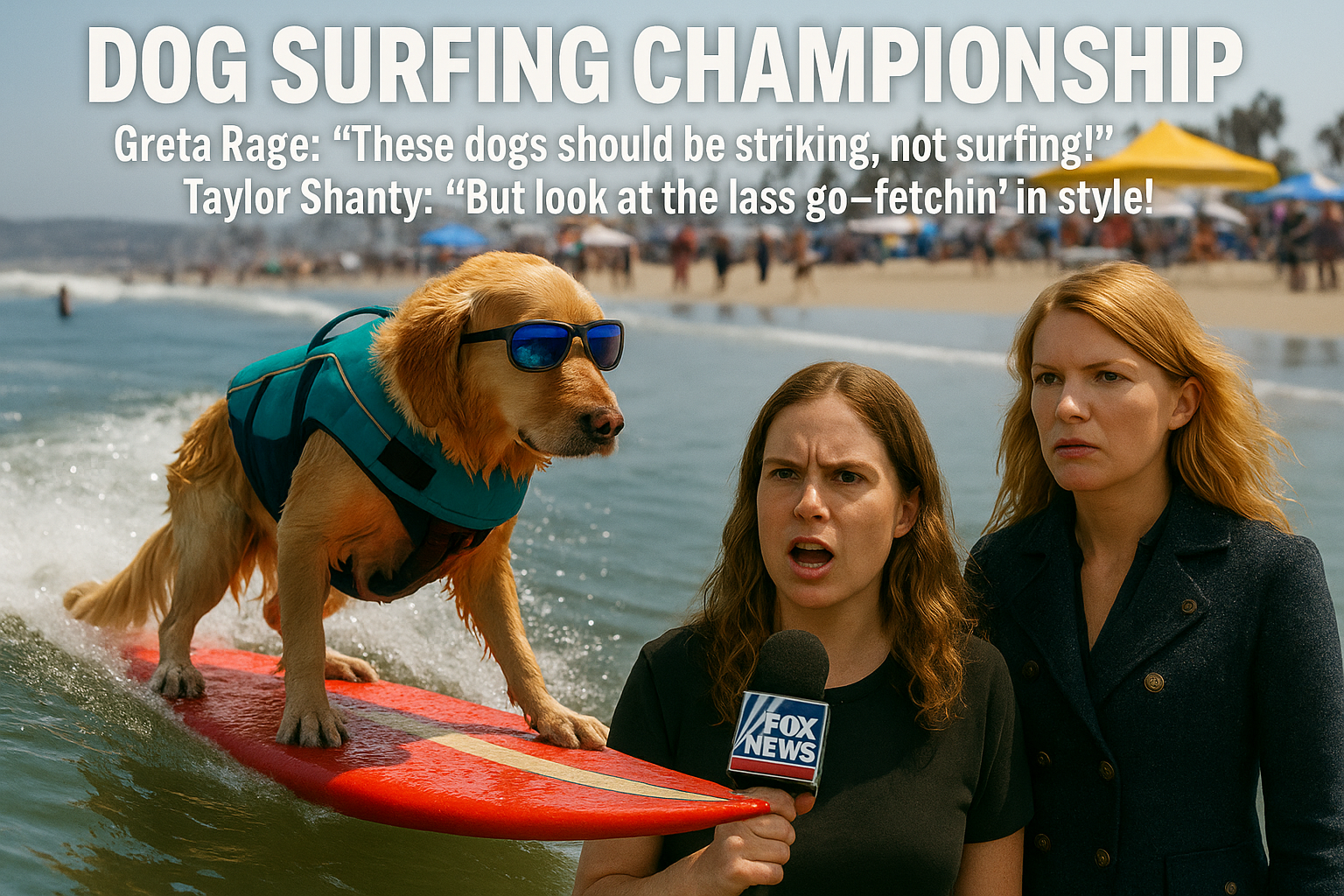 Greta and Taylor at the Dog Surfing Championship